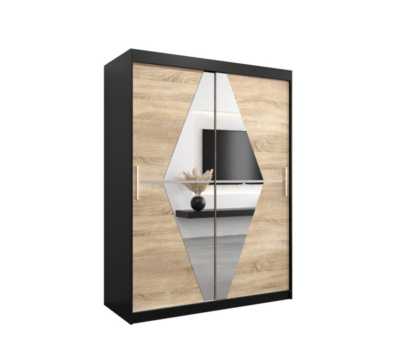 Szafa przesuwna Garderoba Abiks BOLIWIA 150 czarny mat + dąb sonoma 1 szt.