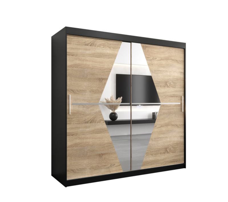 Szafa przesuwna Garderoba Abiks BOLIWIA 200 czarny mat + dąb sonoma 1 szt.