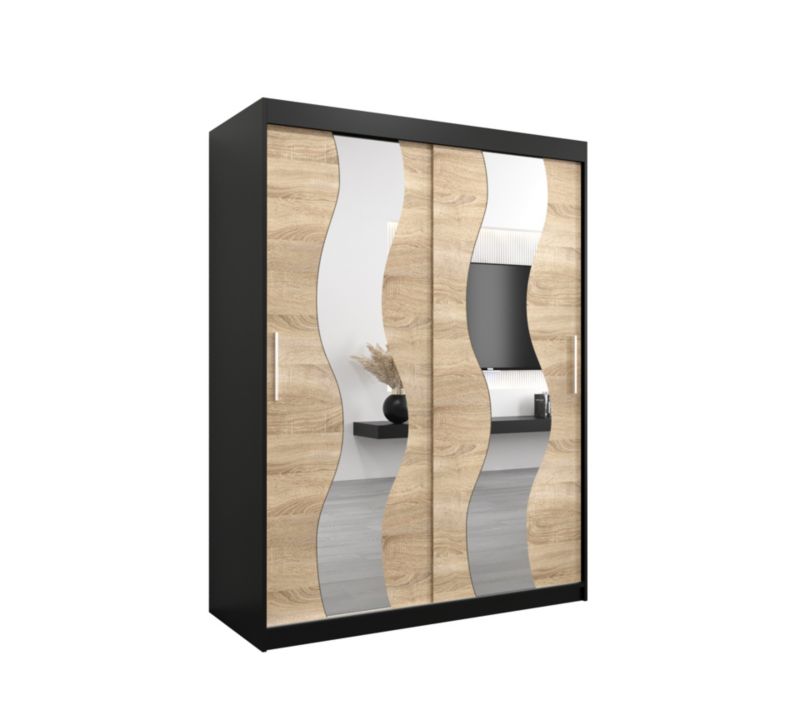 Szafa przesuwna Abiks SEWILLA 150 czarny mat + dąb sonoma 1 szt.