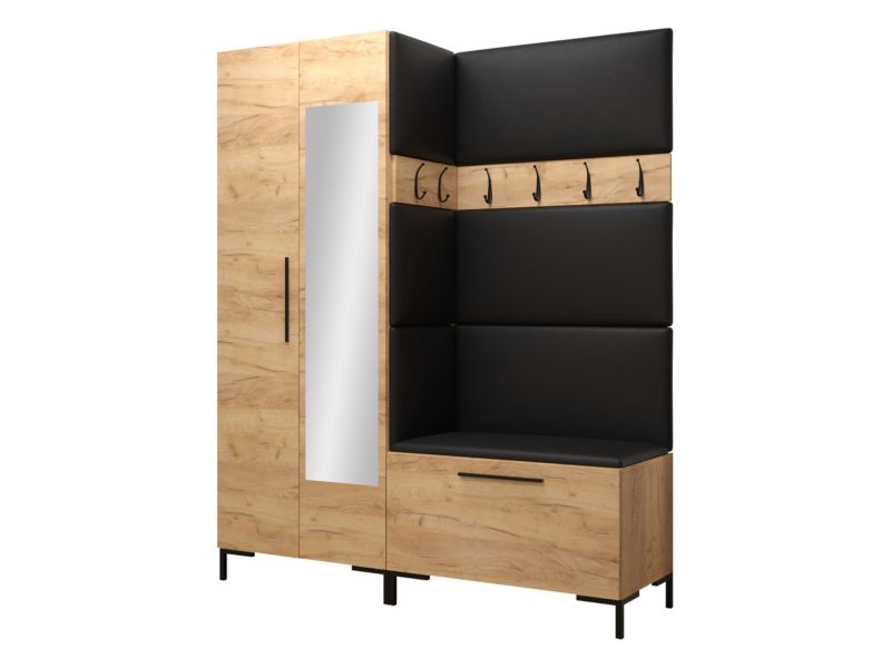 Garderoba MIRJAN 24 Zilion IX dąb craft + czarna ekoskóra 1 kpl.