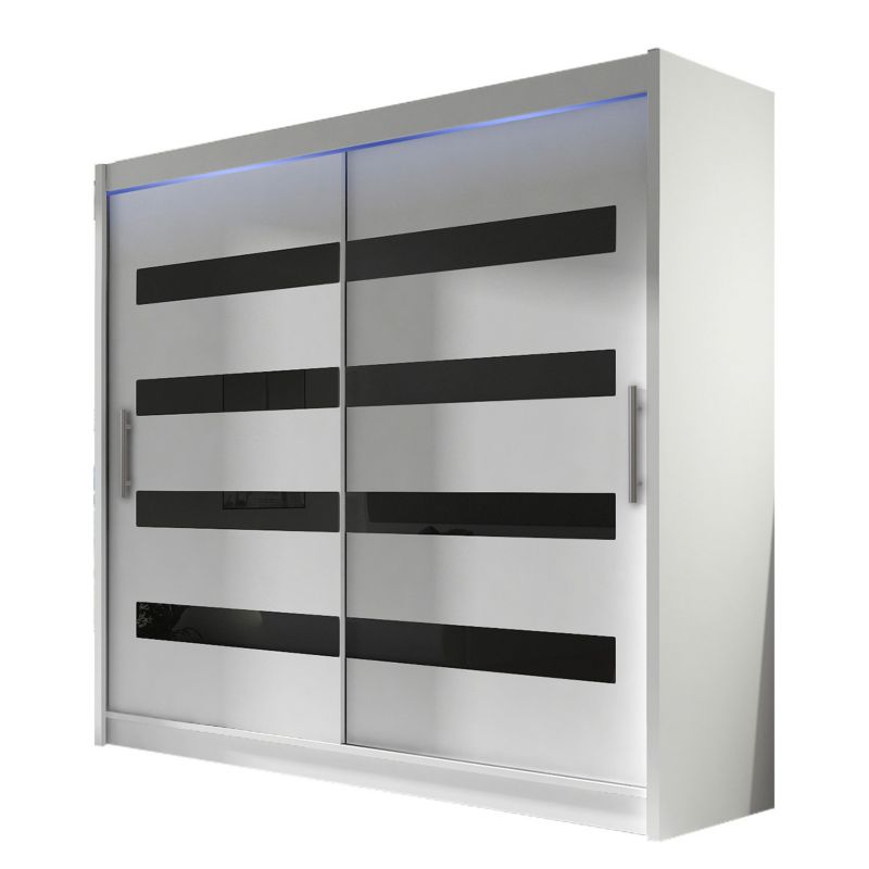 Szafa MIRJAN 24 z drzwiami przesuwnymi London XI z oświetleniem RGB biały/czarny lacobel 1 szt.