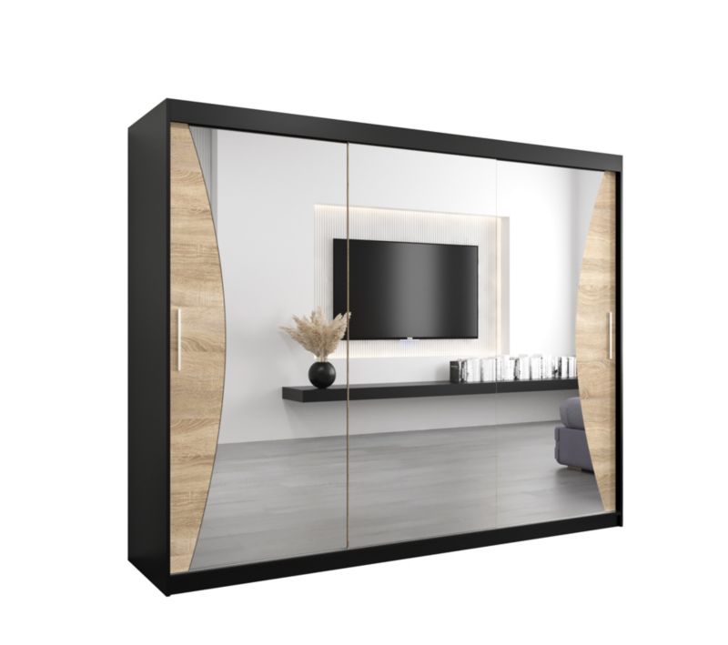 Szafa przesuwna Garderoba Abiks MONACO 250 czarny mat + dąb sonoma 1 szt.