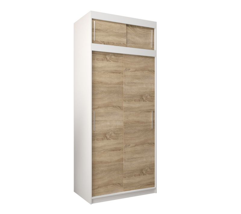 Szafa przesuwna Garderoba Abiks Tokyo 100 biały + sonoma z nadstawką 1 szt.