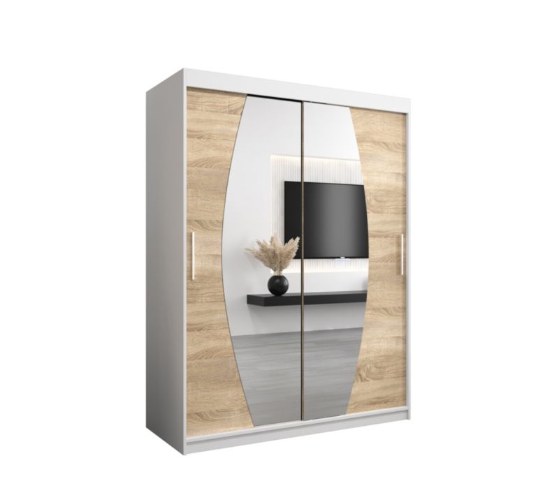 Szafa przesuwna Garderoba Abiks ELYPSE 150 biały mat + dąb sonoma 1 szt.