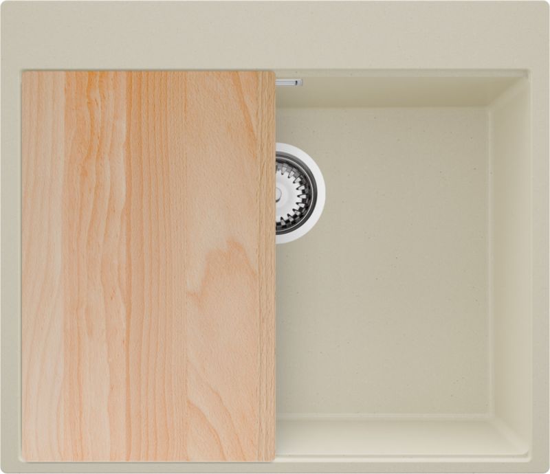 Zlewozmywak Oslo PRIMAGRAN Nablatowy 58x50cm do szafki od 60cm, Beżowy + Syfon + Deska, S408, 1 szt.