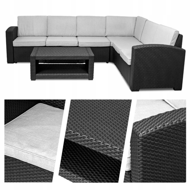 Duży narożnik ogrodowy Sapphire Porto 5-osobowy, stolik, poduszki, kpl