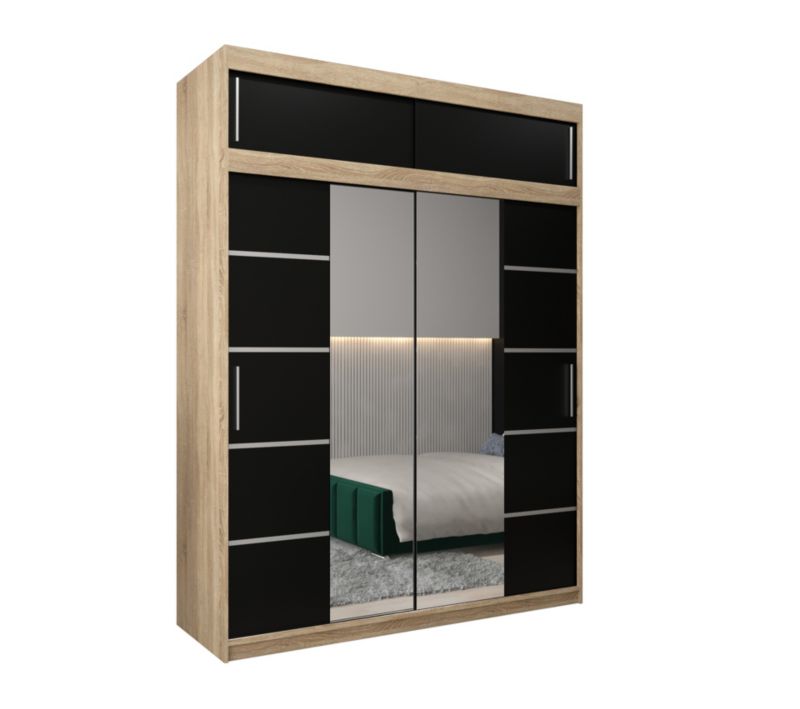 Szafa przesuwna Abiks Verona 4 180 sonoma + czarny z nadstawką 1 szt.