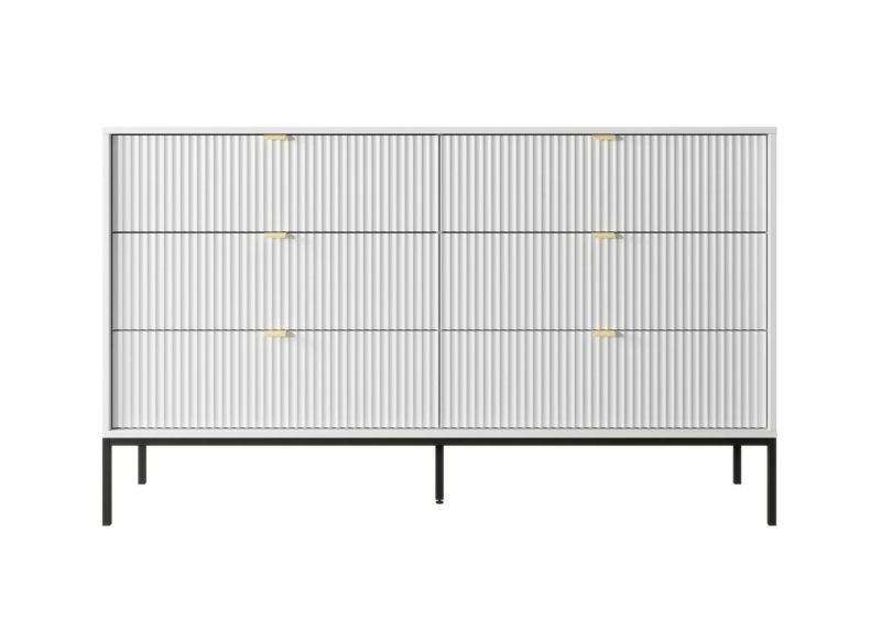 Komoda Almagro INTESI biała ryflowana z 6 szufladami na wysokich nogach nowoczesna 154 cm 1 szt.