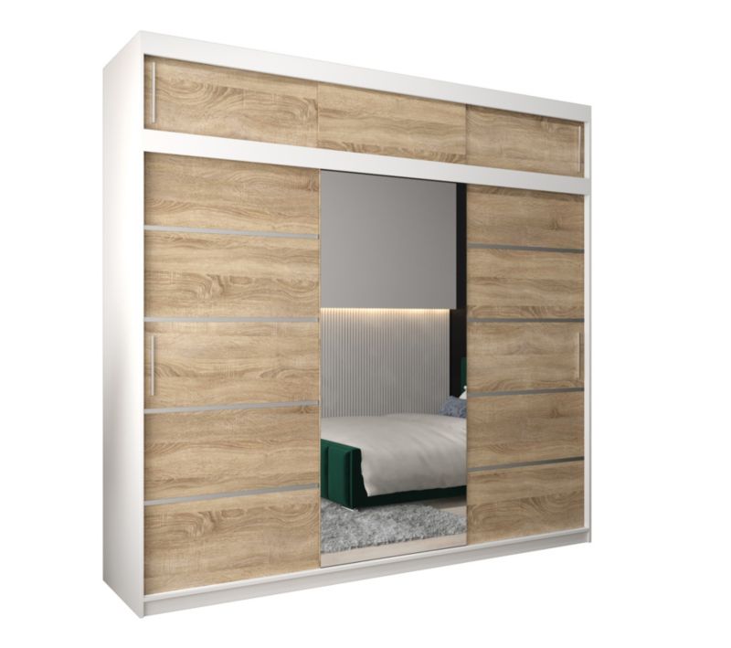 Szafa przesuwna Abiks Verona 2 250 biały + sonoma z nadstawką 1 szt.