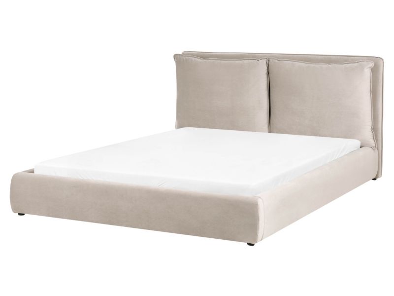 Łóżko Welur Bajonna 160 x 200 cm Beżowoszary 1 szt.