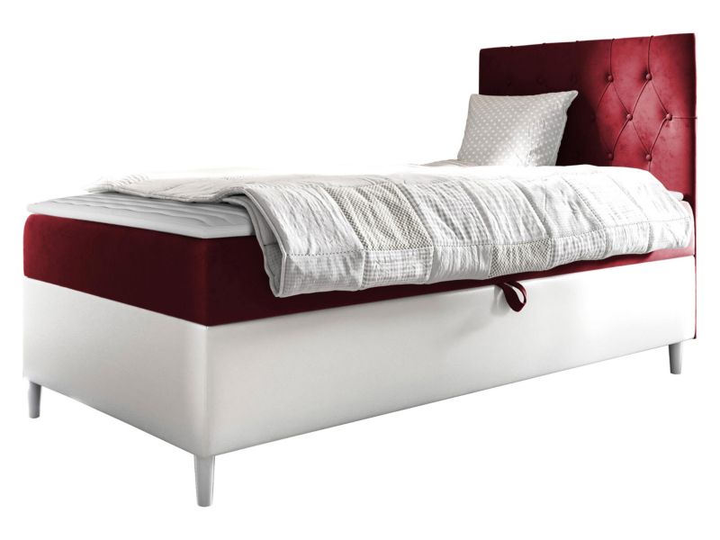 Łóżko kontynentalne MIRJAN 24 Filip Junior 1 90x200, Strona: Prawa biała ekoskóra/karminowa czerwień 1 szt.