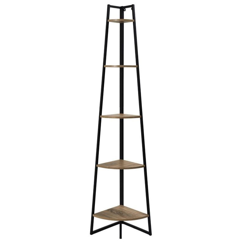 Regał narożny na książki i dekoracje Corner II INTESI metalowy industrialny 5 półek do salonu 1 szt.