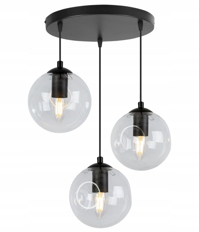 Lampa sufitowa wisząca Light Home LH Monako 3x E27 60W okrągła czarny/bezbarwny 1szt.