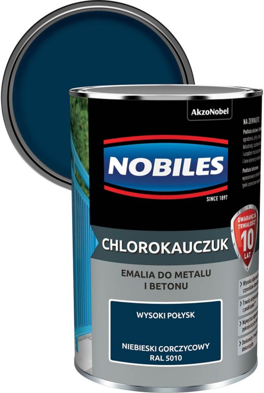 Emalia chlorokauczukowa Nobiles do metalu i betonu niebieski gorczycowy 0,9 l