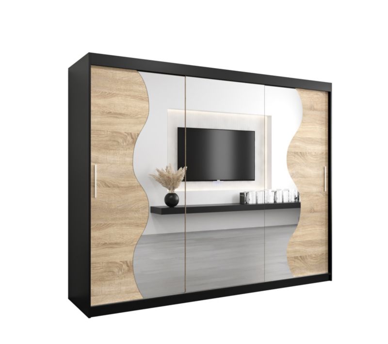 Szafa przesuwna Garderoba Abiks MADRYT 250 czarny mat + dąb sonoma 1 szt.