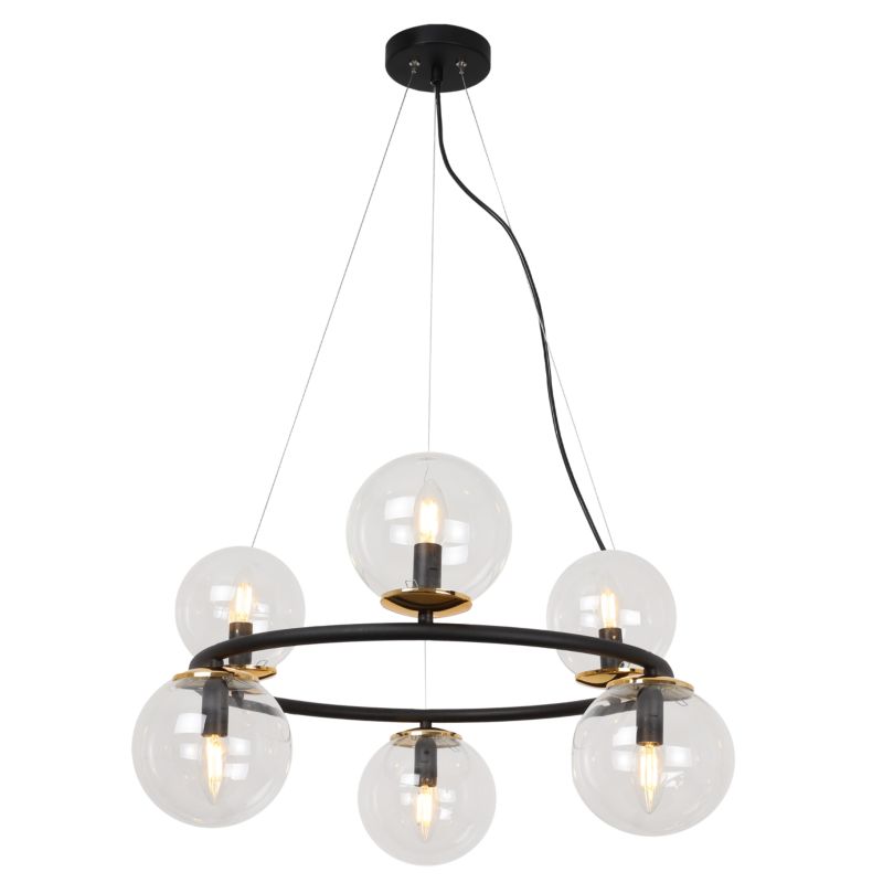 Lampa sufitowa wisząca Light Home LH Aura 6x E14 40W czarny/złoty klosz transparentny 1szt.