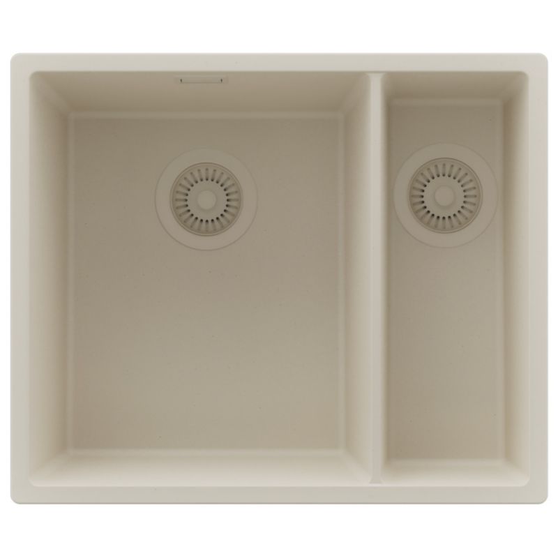Zlewozmywak Londyn Slim Duo PRIMAGRAN Nablatowy 56x47cm do szafki od 60cm, Beżowy + Syfon, S010, 1 szt.