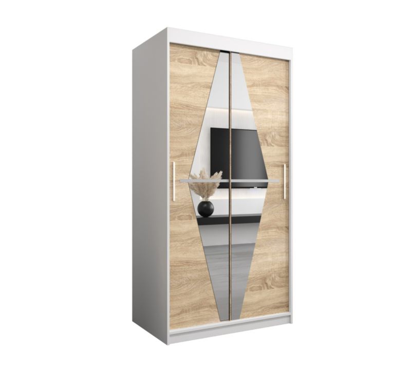 Szafa przesuwna Garderoba Abiks BOLIWIA 100 biały mat + dąb sonoma 1 szt.