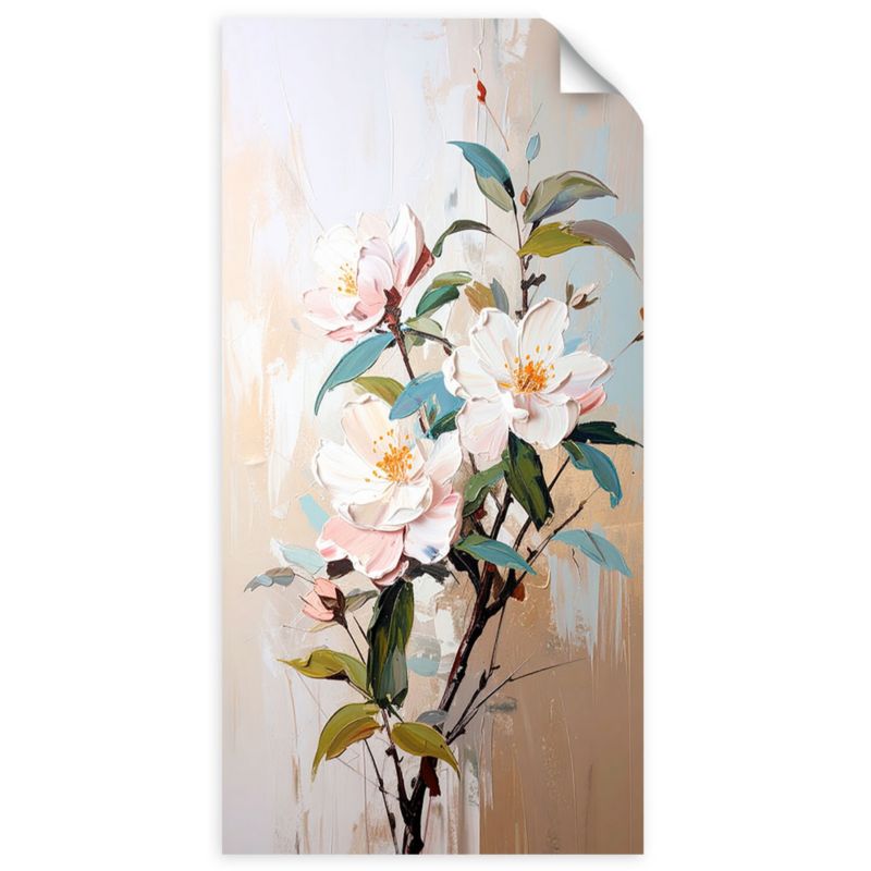 Naklejki samoprzylepne do salonu sypialni Feeby Białe Kwiaty Gałązki Liście efekt farby 40x80cm 1szt