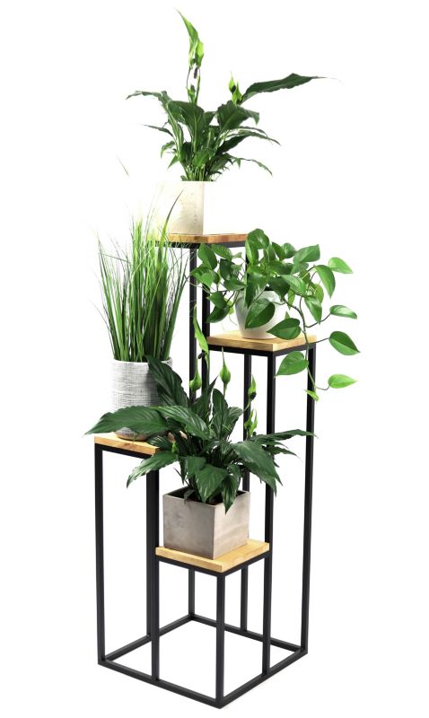 Kwietnik stojący JAKPOL stojak na 4 kwiaty Loft 112cm metalowy wysoki czarny 1 szt.