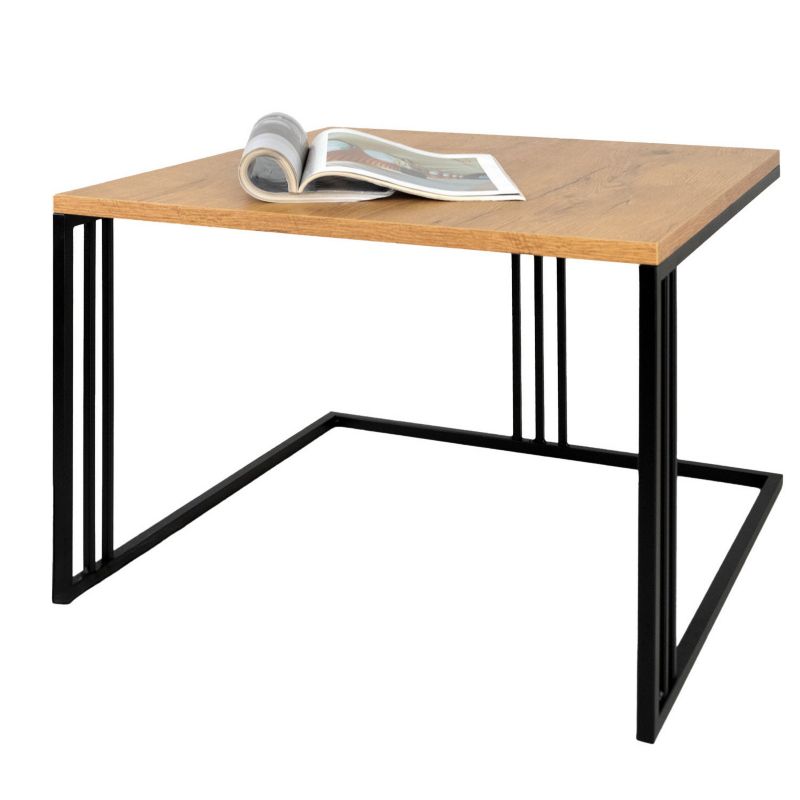 Stolik kawowy pomocniczy 60x60x40 cm Loft e-floor do salonu pokoju czarny dąb 1 szt