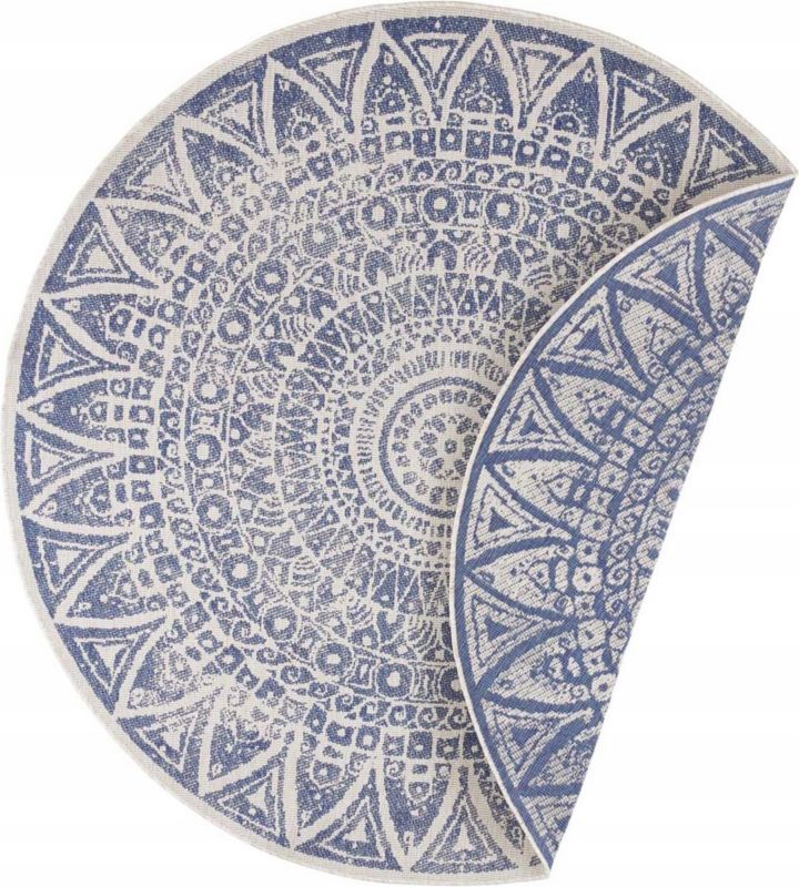 Dywan Northrugs okrągły na taras 100cm niebiesko kremowy,dwustronny,płasko tkany 1 szt.