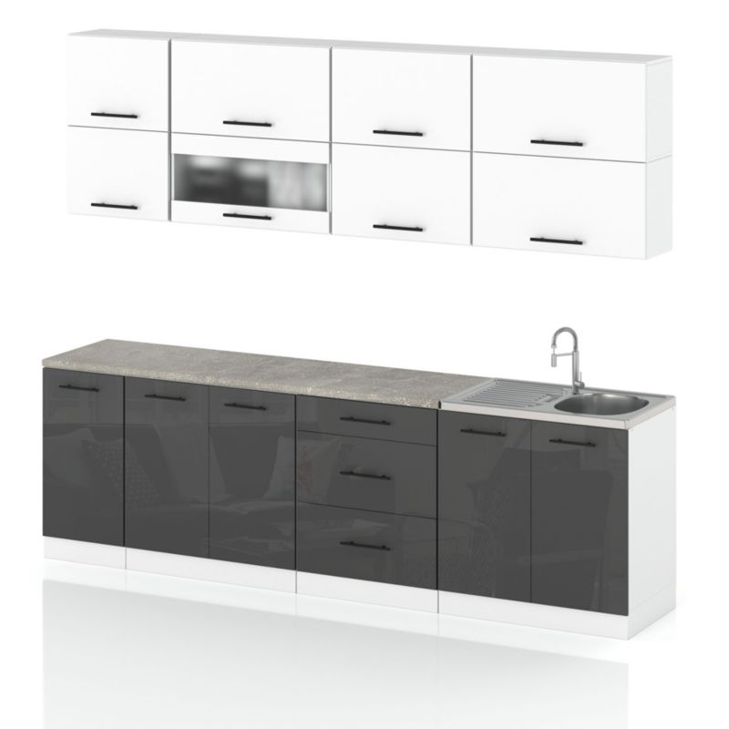 Zestaw Kuchenny Hurtownia-Mebli Z Blatem Kuchnia Robo Lux 260cm Biały Mat Biały Mat/Szary Połysk 260x52x157 cm 1szt.