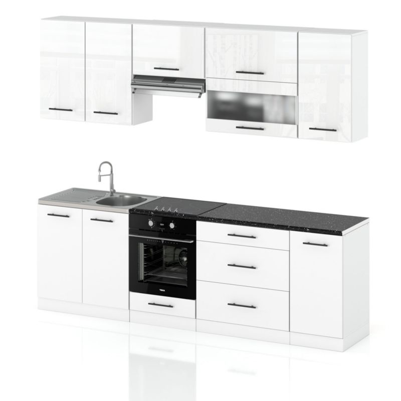 Zestaw Kuchenny Hurtownia-Mebli Z Blatem Kuchnia Marocco 260cm Biały Mat Biały Połysk/Biały Mat 260x52x157 cm 1szt.