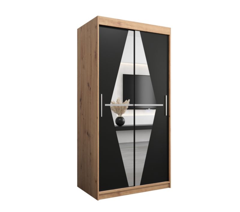 Szafa przesuwna Garderoba Abiks BOLIWIA 100 dąb artisan + czarny mat 1 szt.