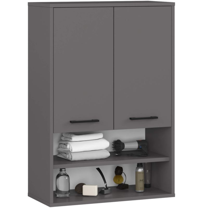 Szafka łazienkowa wisząca AKORD FIN Grafit Szary 64 cm 2 drzwi 4 półki 64x30x94 cm 1 szt.