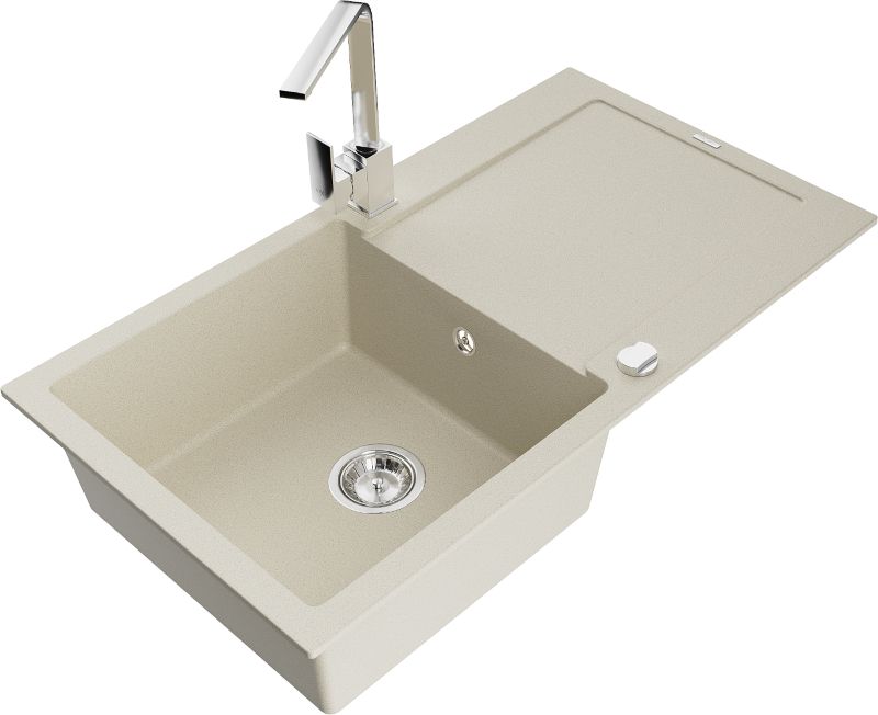 Zlewozmywak granitowy Mexen Leo 1-komorowy z ociekaczem i baterią kuchenną Rita beżowy - 6501-69-670300-69 1 szt.
