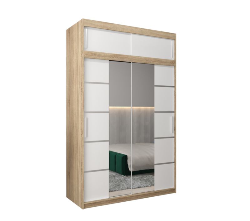 Szafa przesuwna Abiks Verona 4 150 sonoma + biały z nadstawką 1 szt.