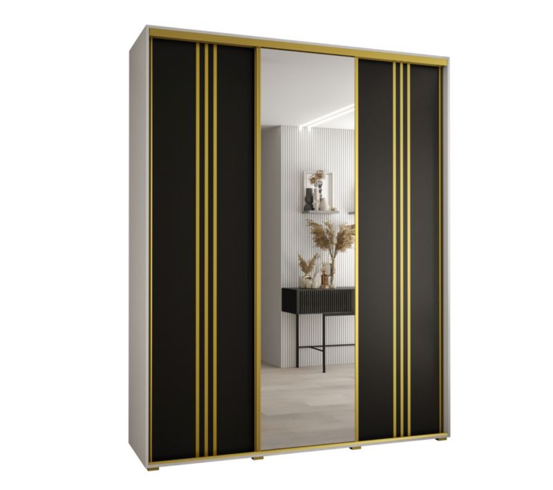 Szafa przesuwna Abiks DAVOS 7 wysoka szer.200cm gł.60cm biały/czarny/złoty 1szt.