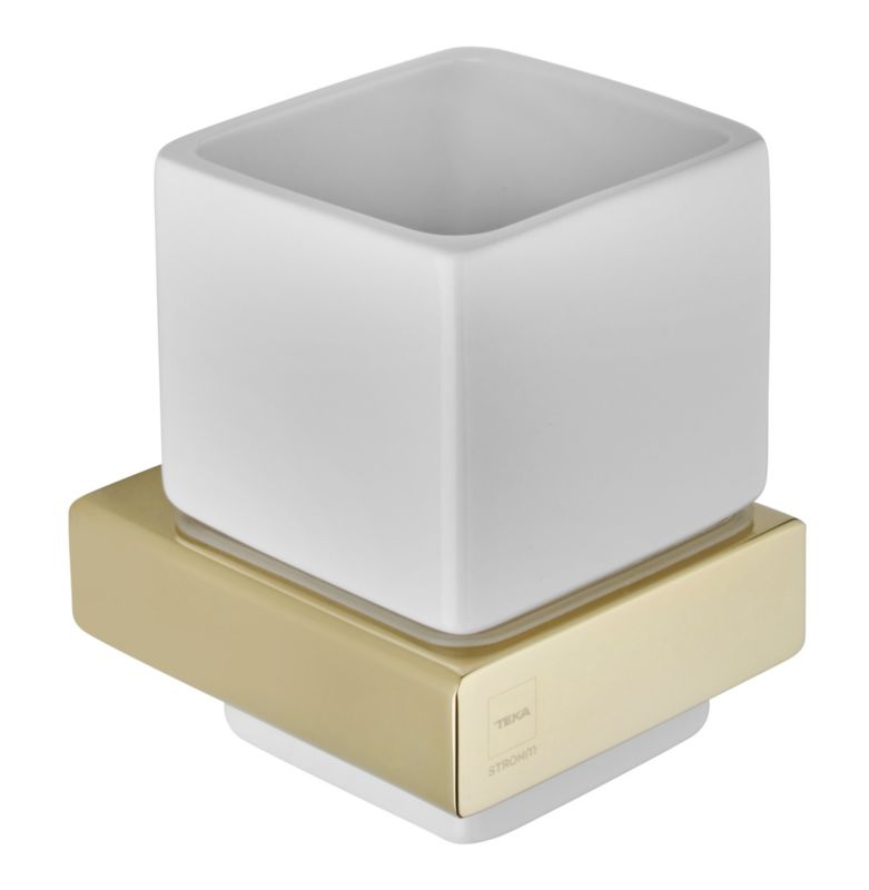 Kubek ceramiczny ścienny Teka Formentera biały złoty 10 cm 1 szt.