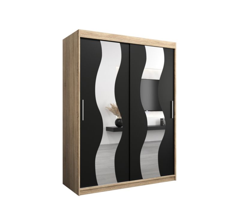 Szafa przesuwna Abiks SEWILLA 150 dąb sonoma + czarny mat 1 szt.