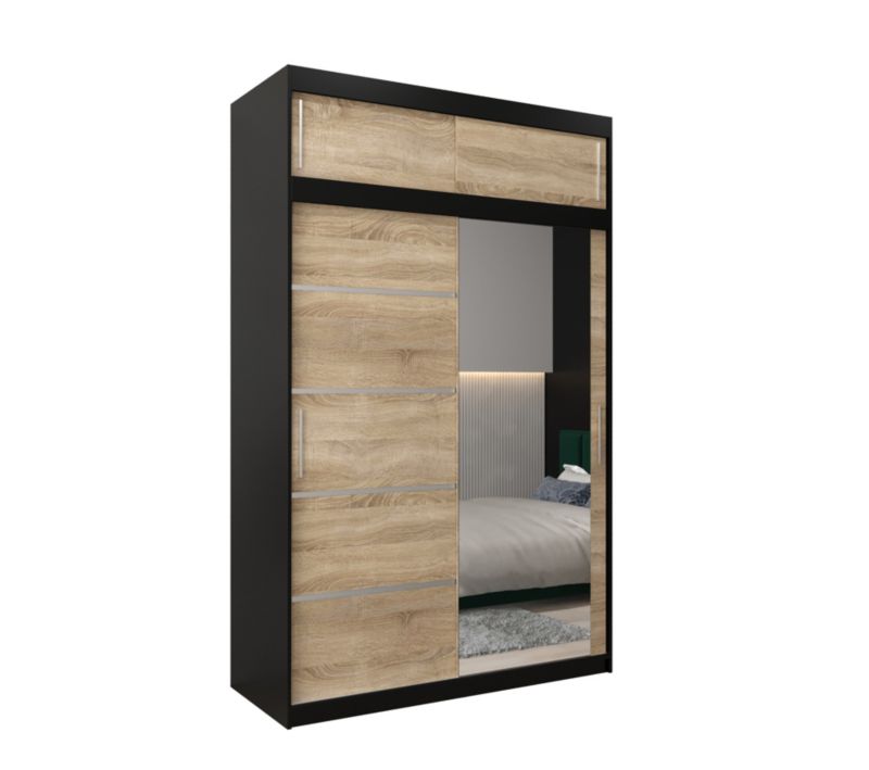 Szafa przesuwna Abiks Verona 2 150 czarny + sonoma z nadstawką 1 szt.