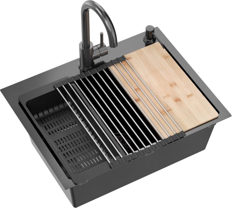 Zlewozmywak Quadron Luke antracyt z baterią Kate i akcesoriami, 58x45 cm, 1 szt.