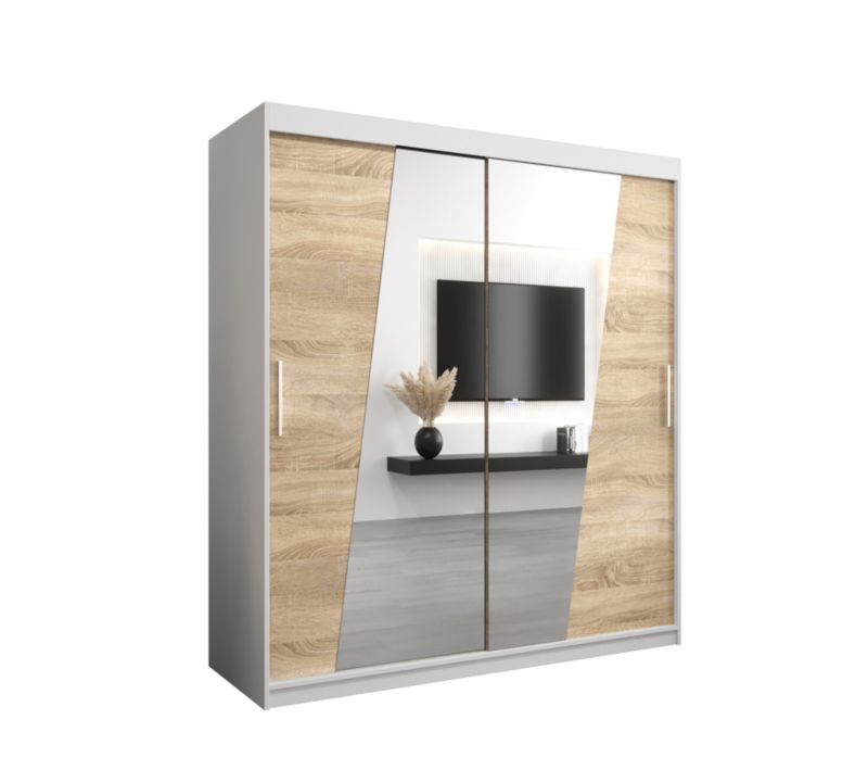 Szafa przesuwna Garderoba Abiks RHOMB 180 biały mat + dąb sonoma 1 szt.