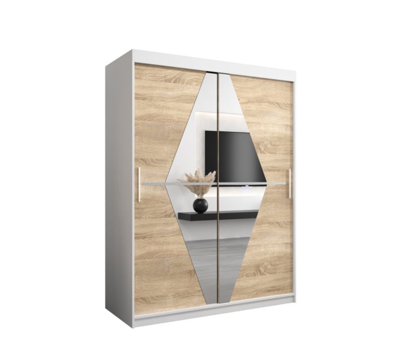 Szafa przesuwna Garderoba Abiks BOLIWIA 150 biały mat + dąb sonoma 1 szt.