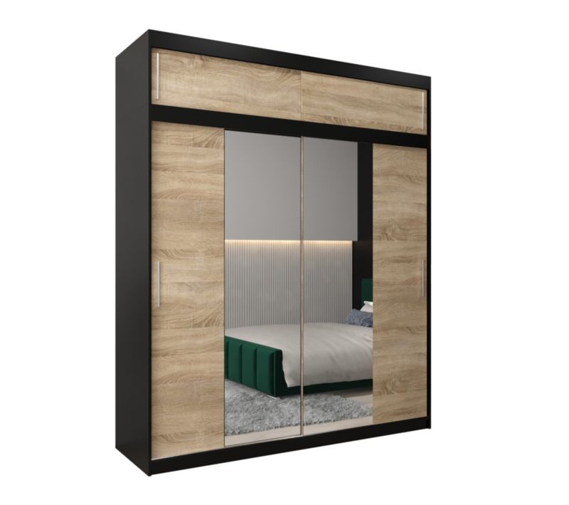 Szafa przesuwna Garderoba Abiks Tokyo 1 200 czarny + sonoma z nadstawką 1 szt.