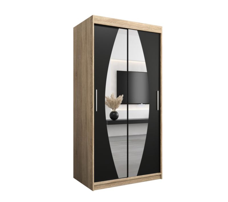 Szafa przesuwna Garderoba Abiks ELYPSE 100 dąb sonoma + czarny mat 1 szt.