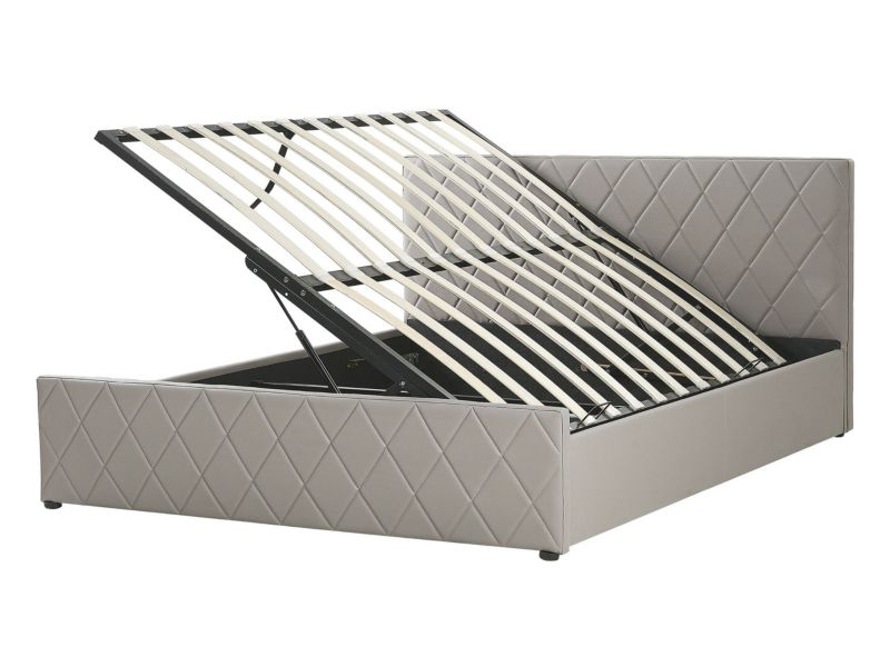 Łóżko z pojemnikiem ekoskóra 140 x 200 cm beżowoszare Rochefort 1 szt.