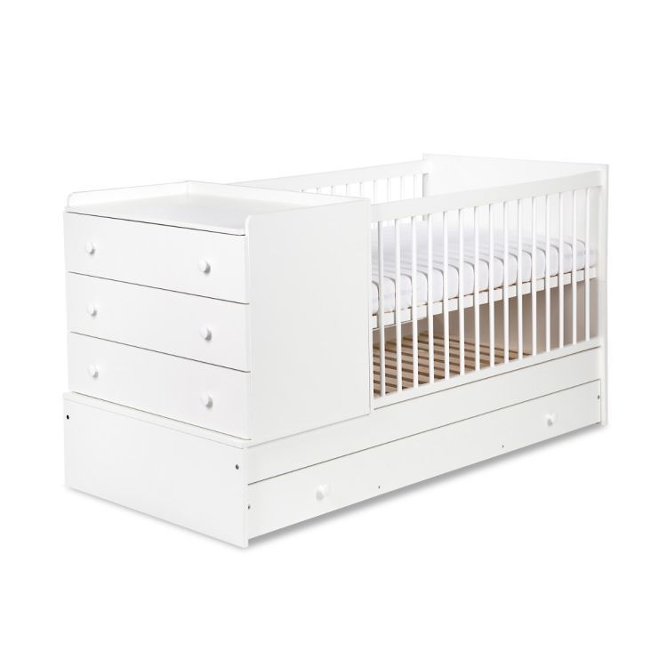 Łóżeczko Little Sky dziecięce KOMPAKT 3W1 120x80 białe z komodą 1 szt