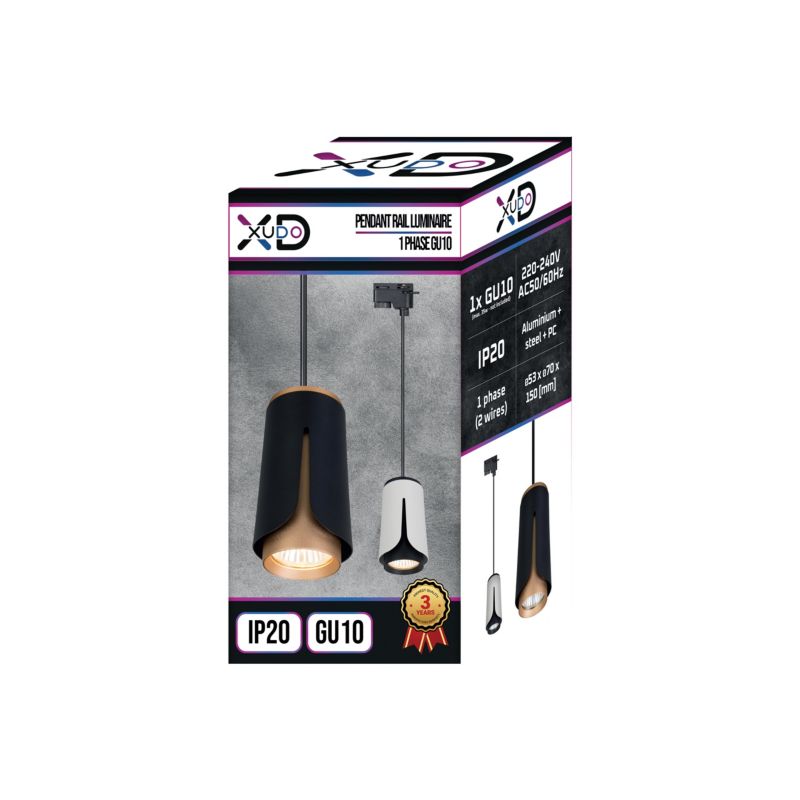 Oprawa wisząca XUDO szyna 1-faza GU10 Czarno-złota 1 szt.