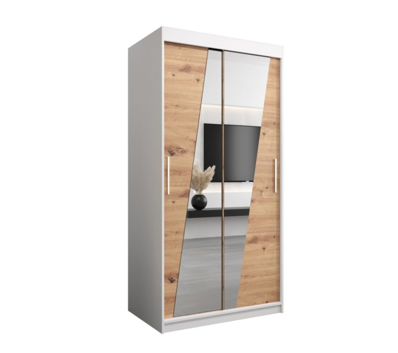 Szafa przesuwna Garderoba Abiks RHOMB 100 biały mat + dąb artisan 1 szt.