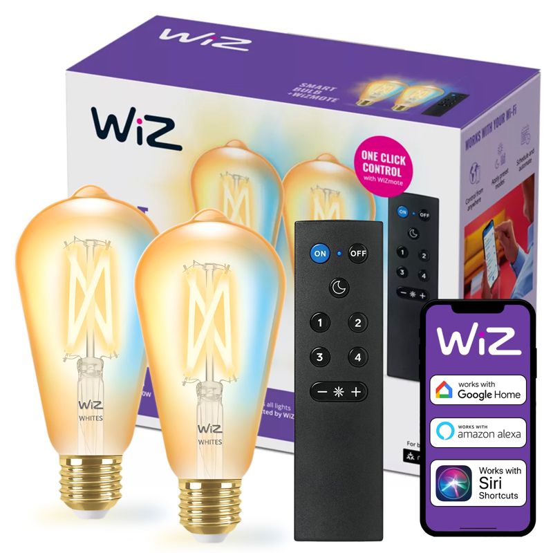 Żarówka LED WiZ E27 ST64 7W 640lm 2000-5000K TW Filament Amber Inteligentna Smart WiFi Bluetooth Aplikacja z Pilotem 2 szt.
