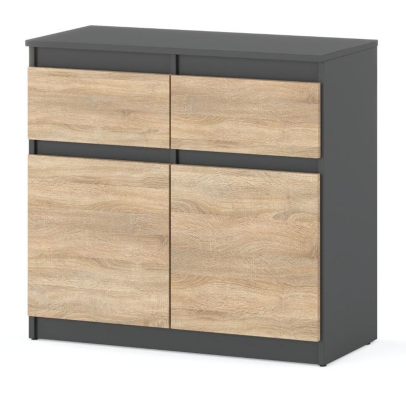 Komoda Hurtownia-Mebli Szuflady 2 Oleksa 2D2SZ 80cm Szary Mat Dąb Sonoma 80x35x75 cm 1szt.