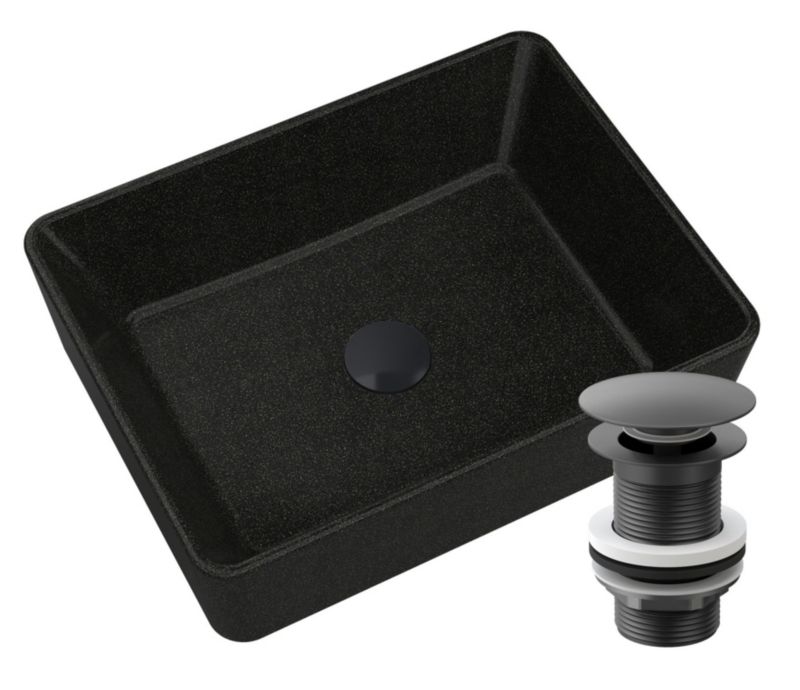 Umywalka Granitowa Nablatowa Granitan Merano Złota, Czarny Klik Klak 1szt.