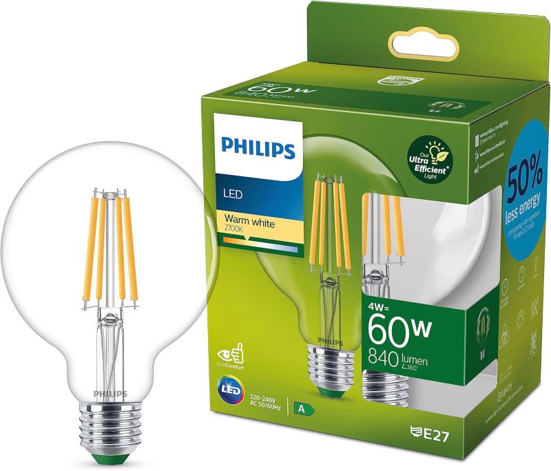 Żarówka LED Filament Philips E27 G95 4W 840lm 2700K 300st Klasa A 1 szt.