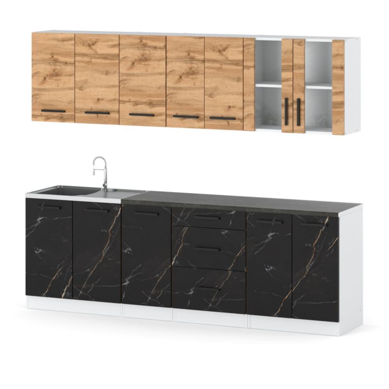 Zestaw Kuchenny Hurtownia-Mebli Z Blatem Kuchnia Remino 260cm Biały Mat Dąb Wotan/San Sebastian 260x47x145 cm 1szt.